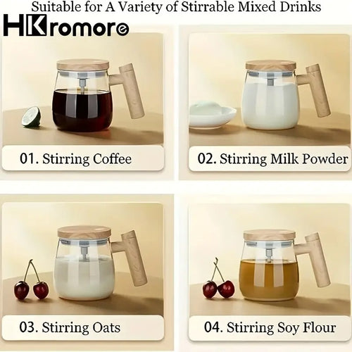 Hkromore 400ML Self Stirring Mug, Electric Mixing Cup Self Stirring Coffee Mug High Borosilicate Glass Mixing Coffee Mug Rotating Home Office Travel Stirring Cup Suitable for Coffee/Milk/Protein Powder for Winter